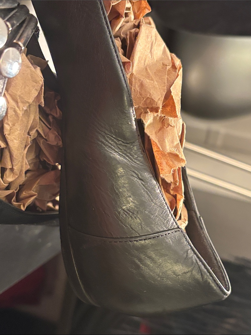Gucci Black Leather Flats with Silver-Tone Stud Embellishments - Picture 6 of 13